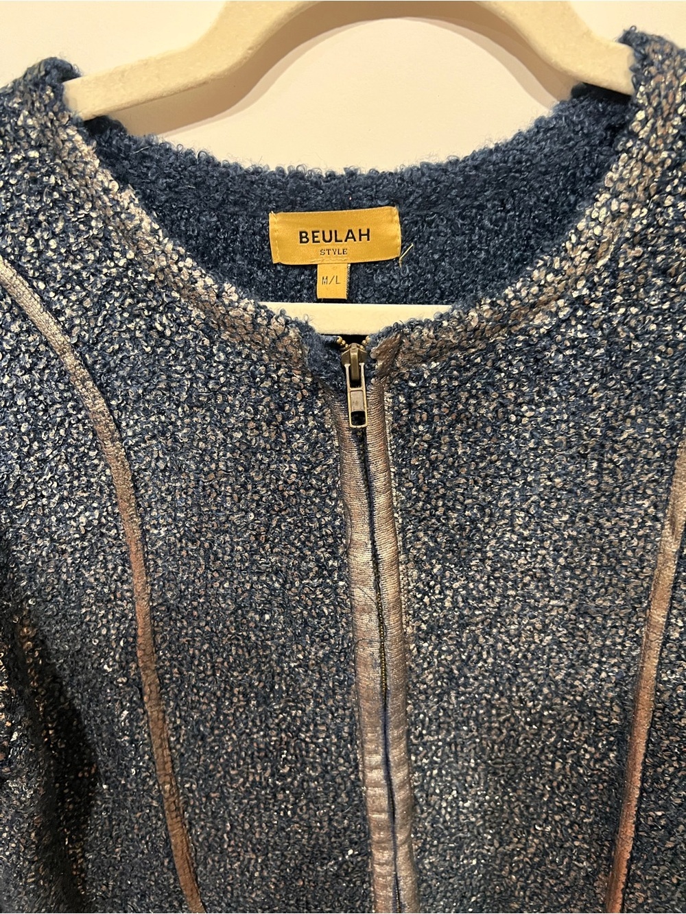 Beulah Tweed Zip Jacket Navy Blue Metallic Thread Cropped BlazerChic Structured - Picture 5 of 8